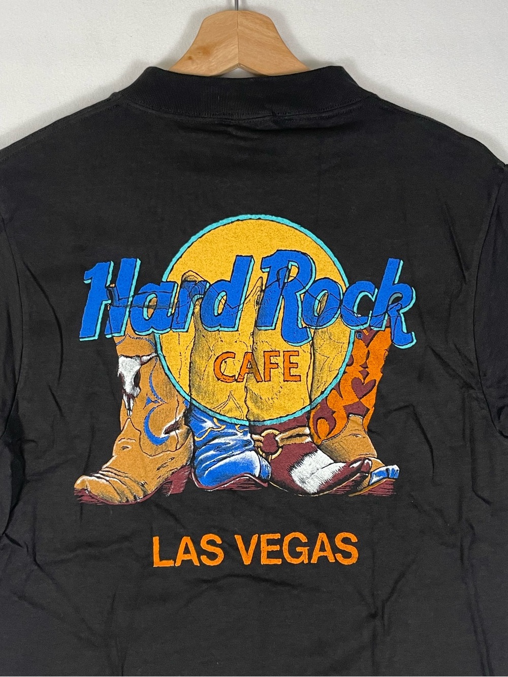 Hard Rock Cafe Las Vegas Cowboy Boots Black T shirt Winterland Sz S